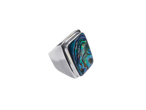 Anel Retangular Caixa Alta com Abalone - Prata 925