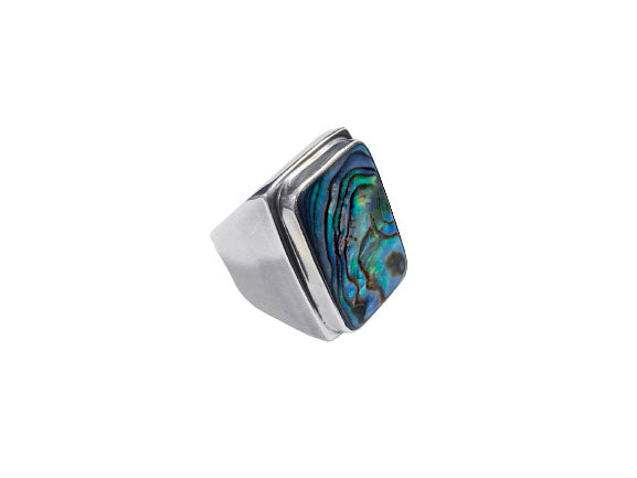 Anel Retangular Caixa Alta com Abalone - Prata 925