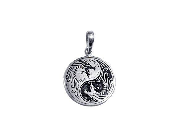 Pingente Medalha Dragão Chinês Yin Yang - Prata 925