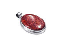 Carregar imagem no visualizador da galeria, Pingente Oval Caixa Alta com Coral - Prata 925
