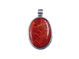 Pingente Oval Caixa Alta com Coral - Prata 925