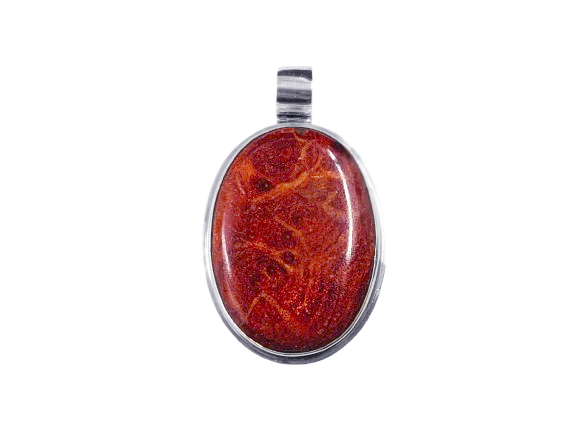 Pingente Oval Caixa Alta com Coral - Prata 925