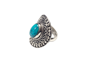 Anel Oval Trabalhado com Turquesa - Prata 925