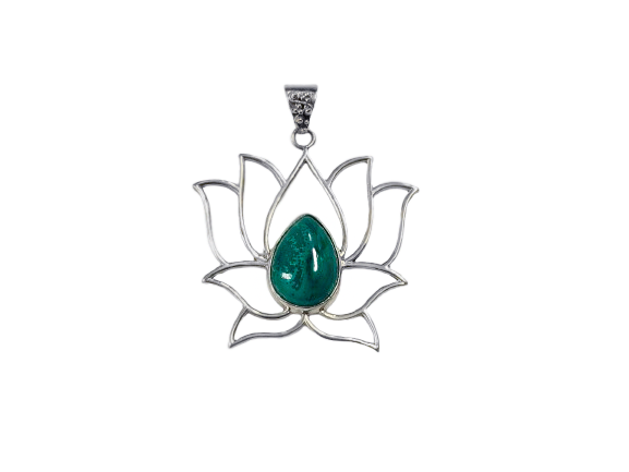 Pingente Flor de Lotus Vazada com Malaquita - Prata 925