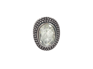 Anel Oval Trabalhado Caixa Alta com Cristal Facetado - Prata 925
