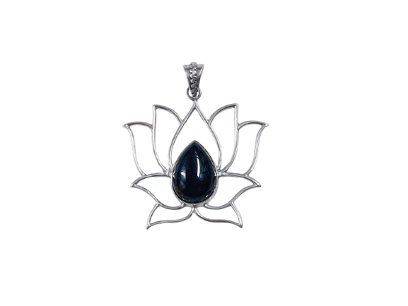 Pingente Flor de Lotus Vazada com Ágata - Prata 925