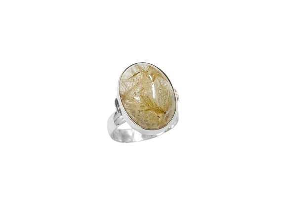 Anel Oval Caixa Alta com Quartzo Rutilado - Prata 925