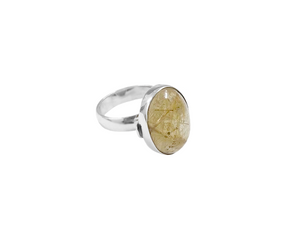 Anel Oval Caixa Alta com Quartzo Rutilado - Prata 925