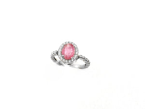 Anel Turmalina Rosa Oval com Zircônia - Prata 925 com Ródio