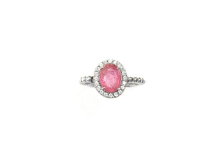 Anel Turmalina Rosa Oval com Zircônia - Prata 925 com Ródio
