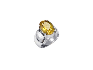 Anel Oval Caixa Alta com Citrino - Prata 925