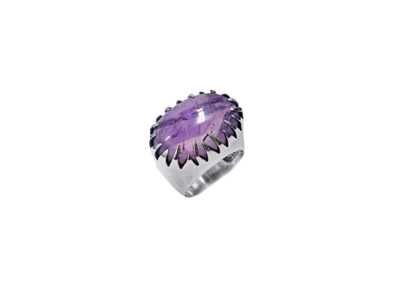 Anel Oval Estilizado com Ametista - Prata 925