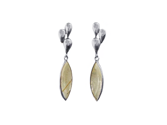 Brinco Estilo Navete com Quartzo Rutilado - Prata 925