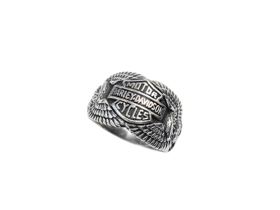 Anel Harley Davidson com Trabalho Escurecido - Prata 925