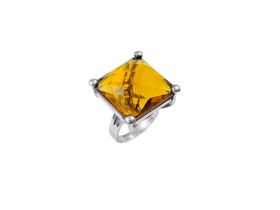 Anel Quadrado Caixa Alta com Cristal - Prata 925