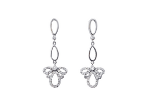 Brinco 2 Gotas Estilo Laço com Zircônia - Prata 925 com Ródio