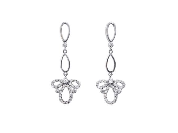 Brinco 2 Gotas Estilo Laço com Zircônia - Prata 925 com Ródio