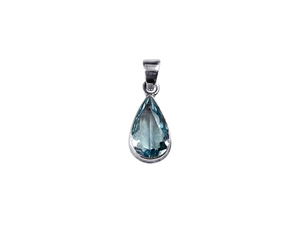 Pingente Gota Caixa Alta Lisa com Topázio Azul - Prata 925
