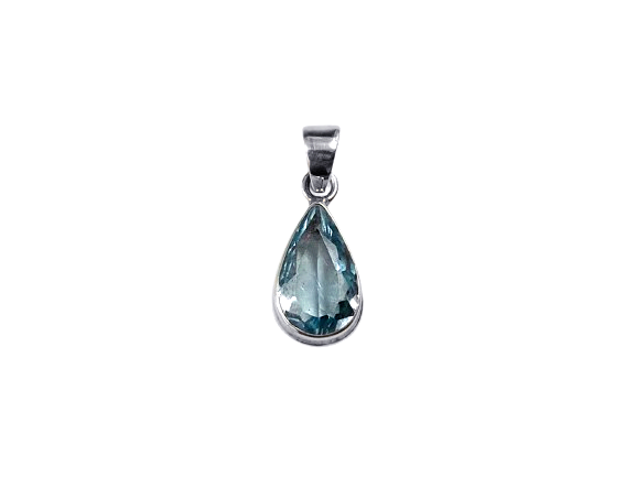 Pingente Gota Caixa Alta Lisa com Topázio Azul - Prata 925