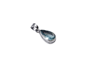Pingente Gota Caixa Alta Lisa com Topázio Azul - Prata 925