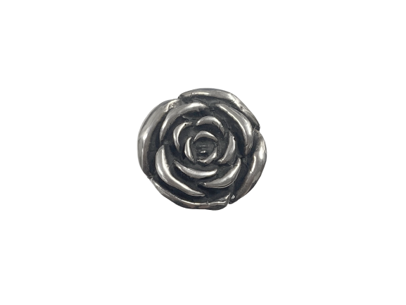 Anel Flor Rosa com Trabalho Escurecido - Prata 925