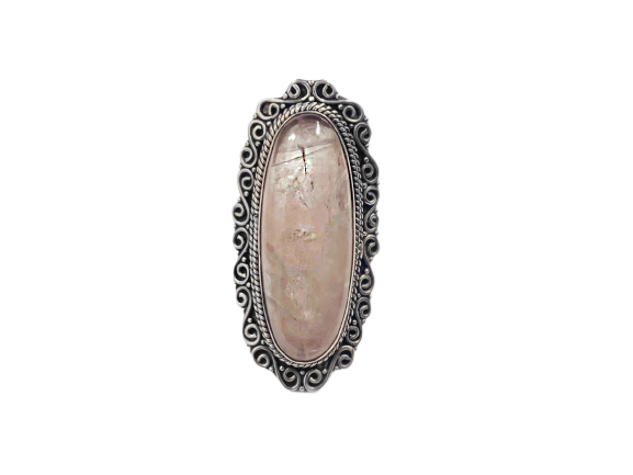Anel Oval Trabalhado com Quartzo Rosa - Prata 925