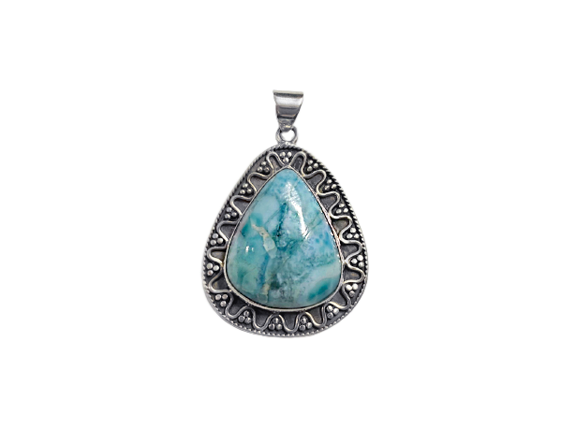 Pingente Gota Trabalhada com Larimar - Prata 925