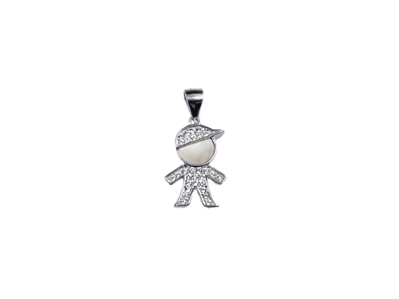 Pingente Menino com Zircônia e Madrepérola - Prata 925 com Ródio