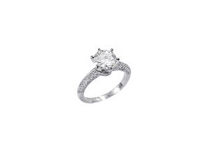 Anel Estilo Solitário com Moissanite - Prata 925 com Ródio