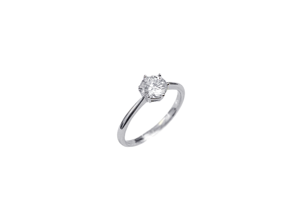 Anel Estilo solitário com Moissanite - Prata 925 com Ródio