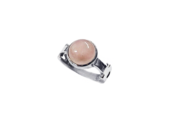 Anel Redondo Caixa Alta com Quartzo Rosa - Prata 925