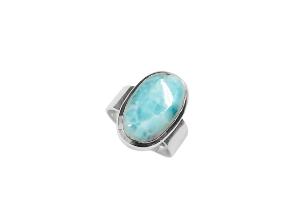 Anel Oval com Lateral Lisa com Larimar - Prata 925