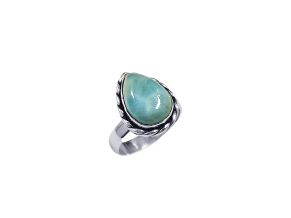 Anel Gota Trabalhado com Larimar - Prata 925