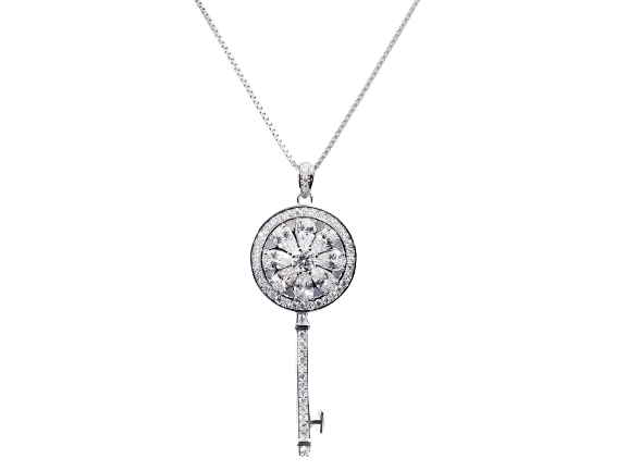 Colar Chave Meio Giratório com Zircônia - Prata 925 com Ródio