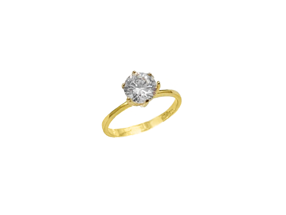 Anel Solitário Caixa Alta com Zircônia - Prata 925 com Banho de Ouro 18k