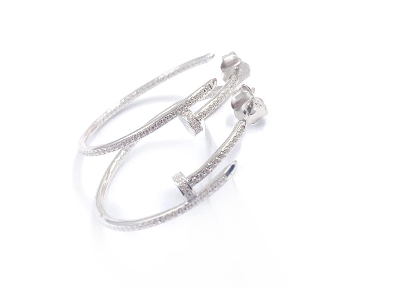 Brinco Argola Estilo Prego com Zircônia - Prata 925 com Ródio