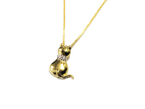 Colar Gato Liso com Zircônia - Prata com Banho Ouro 18k