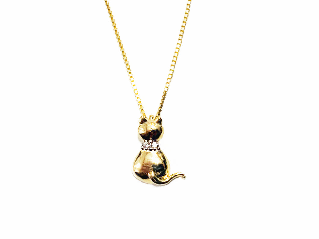 Colar Gato Liso com Zircônia - Prata com Banho Ouro 18k