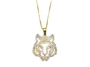Colar Tigre Vazado com Mini Zircônias - Prata com Banho Ouro 18k