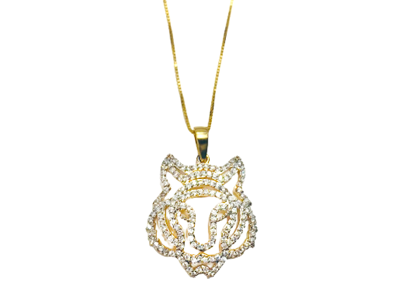 Colar Tigre Vazado com Mini Zircônias - Prata com Banho Ouro 18k