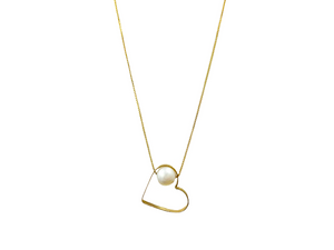 Colar Coração Vazado com Pérola Barroca - Ouro 18k