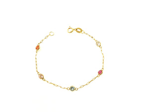 Pulseira Infantil Bolinha com Zircônia Colorida  - Ouro 18k
