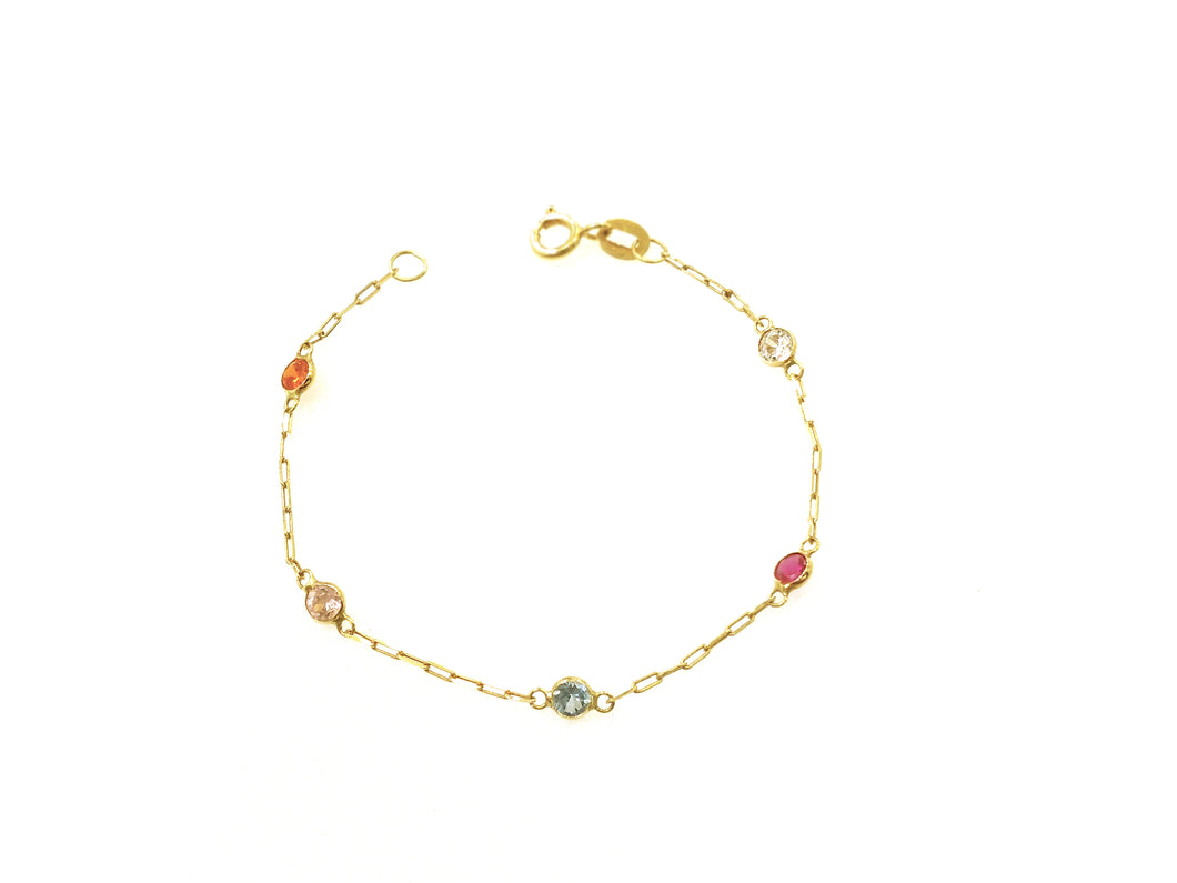Pulseira Infantil Bolinha com Zircônia Colorida  - Ouro 18k