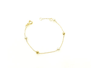 Pulseira Infantil Bolinha e Pérola - Ouro 18k