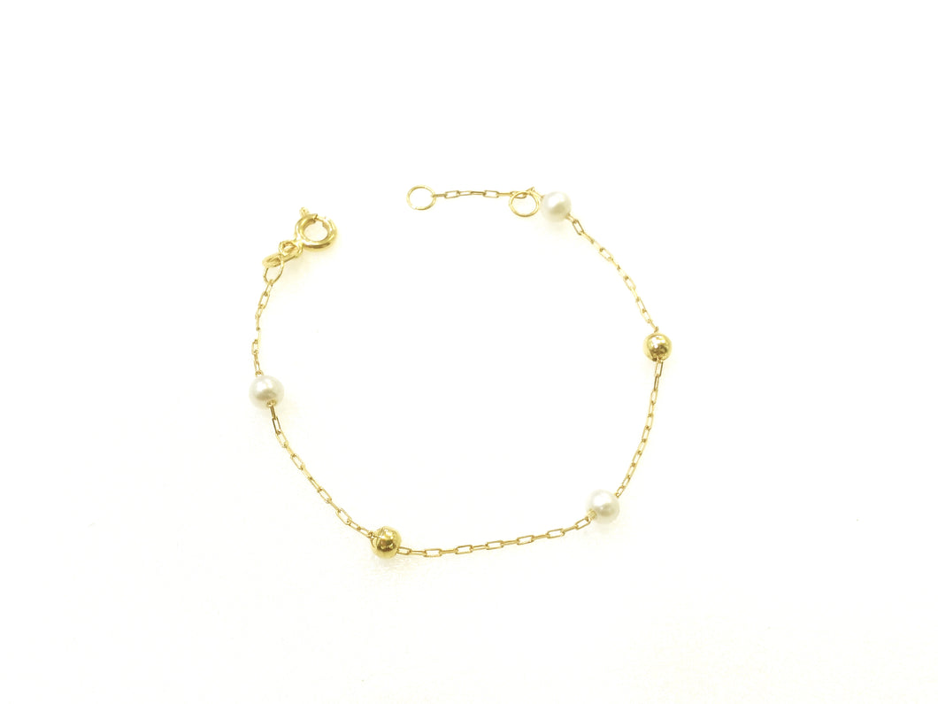 Pulseira Infantil Bolinha e Pérola - Ouro 18k