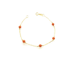 Pulseira Infantil Bolinha com Coral - Ouro 18k