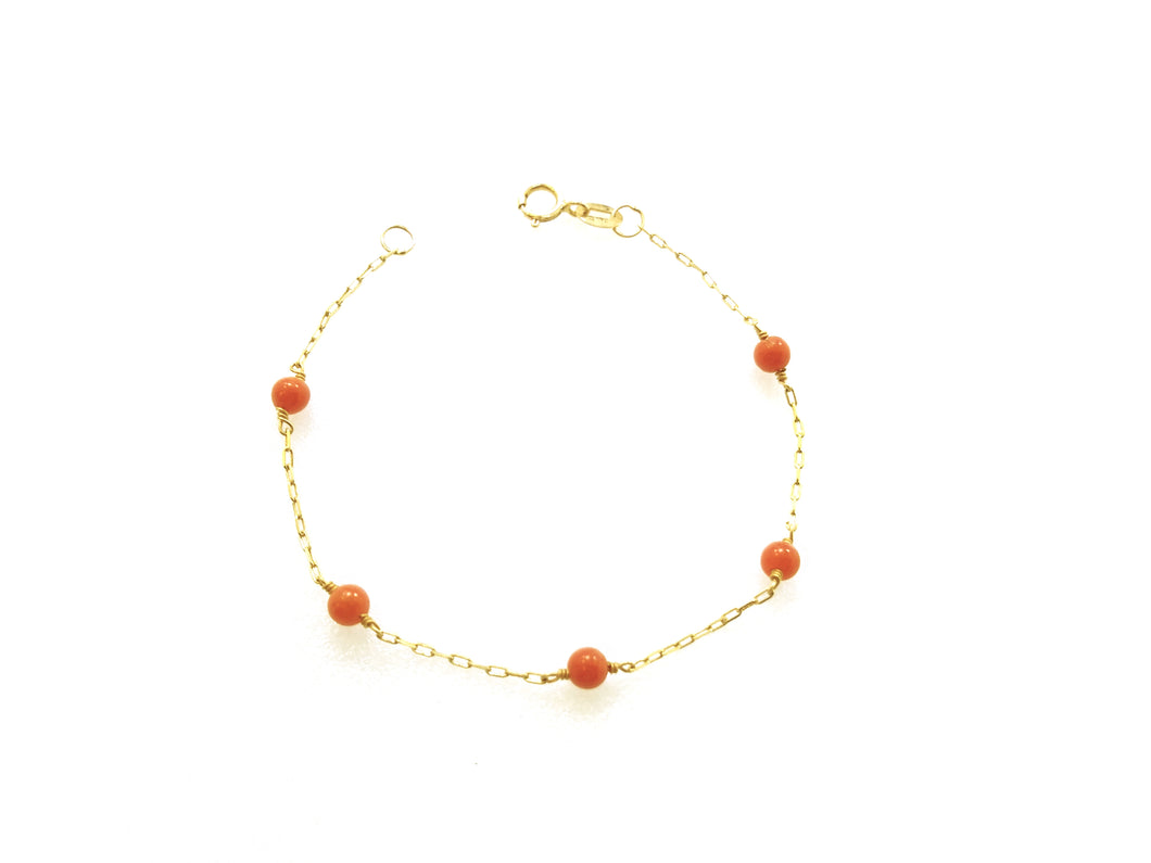 Pulseira Infantil Bolinha com Coral - Ouro 18k