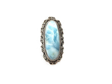Carregar imagem no visualizador da galeria, Anel Oval Trabalhado com Larimar - Prata 925
