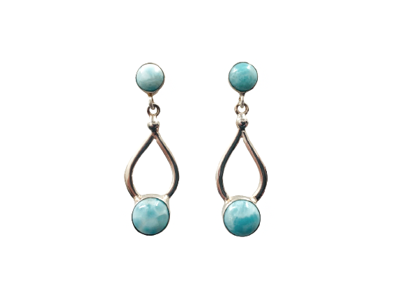 Brinco Estilo Gota Vazado com Larimar - Prata 925