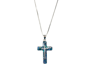 Colar Cruz Estilizada com Abalone - Prata 925 com Ródio